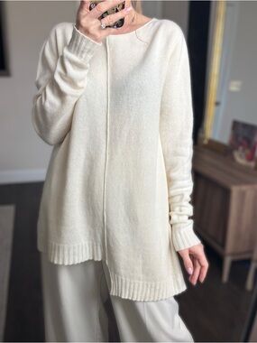 Bognar Blu Ivory Longline Women's Knit Sweater Lagenlook wool blend